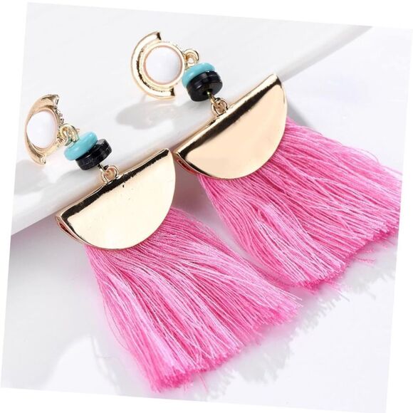 Bohemian Pink Long Tassel Earrings NWT - Picture 1 of 6